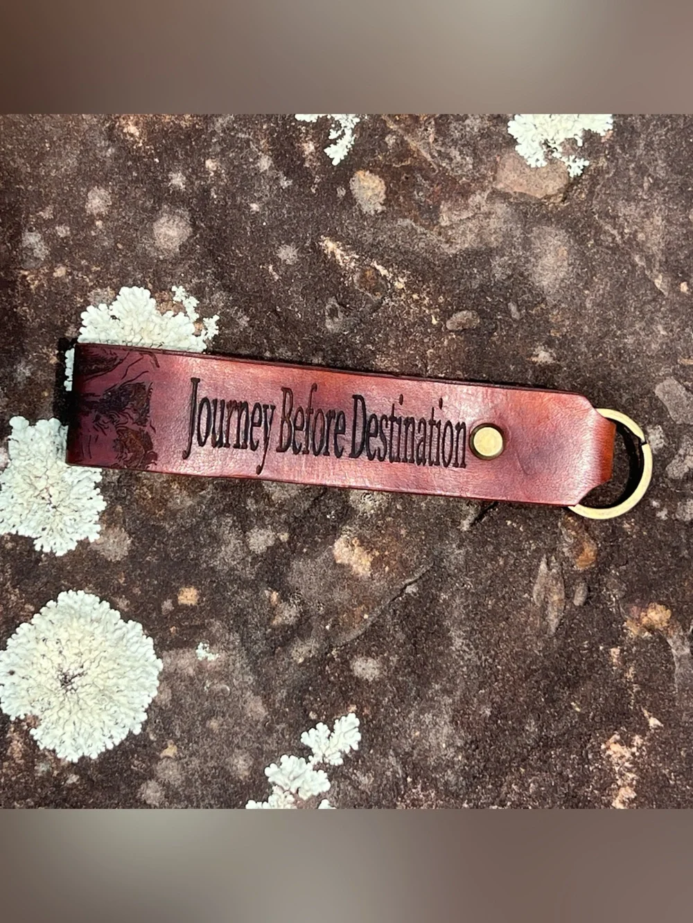 Handcrafted Leather Keychain – “Journey Before Destination” | Topo Map Key Chain